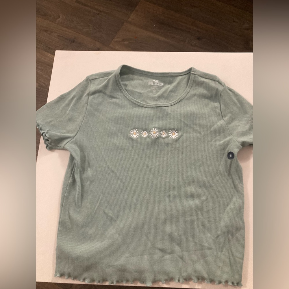 Hollister Embroidered Baby Tee with Lettuce Trim